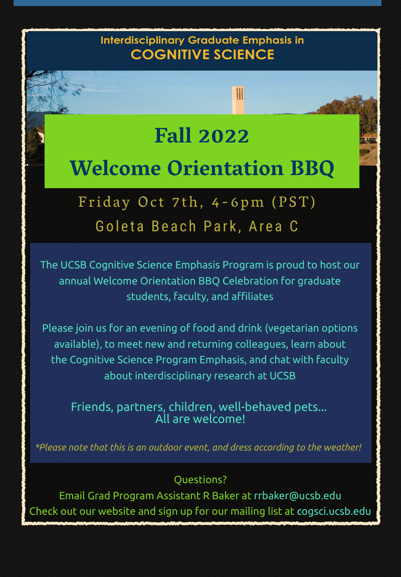 Cognitive Science Welcome Orientation BBQ Fall 2022